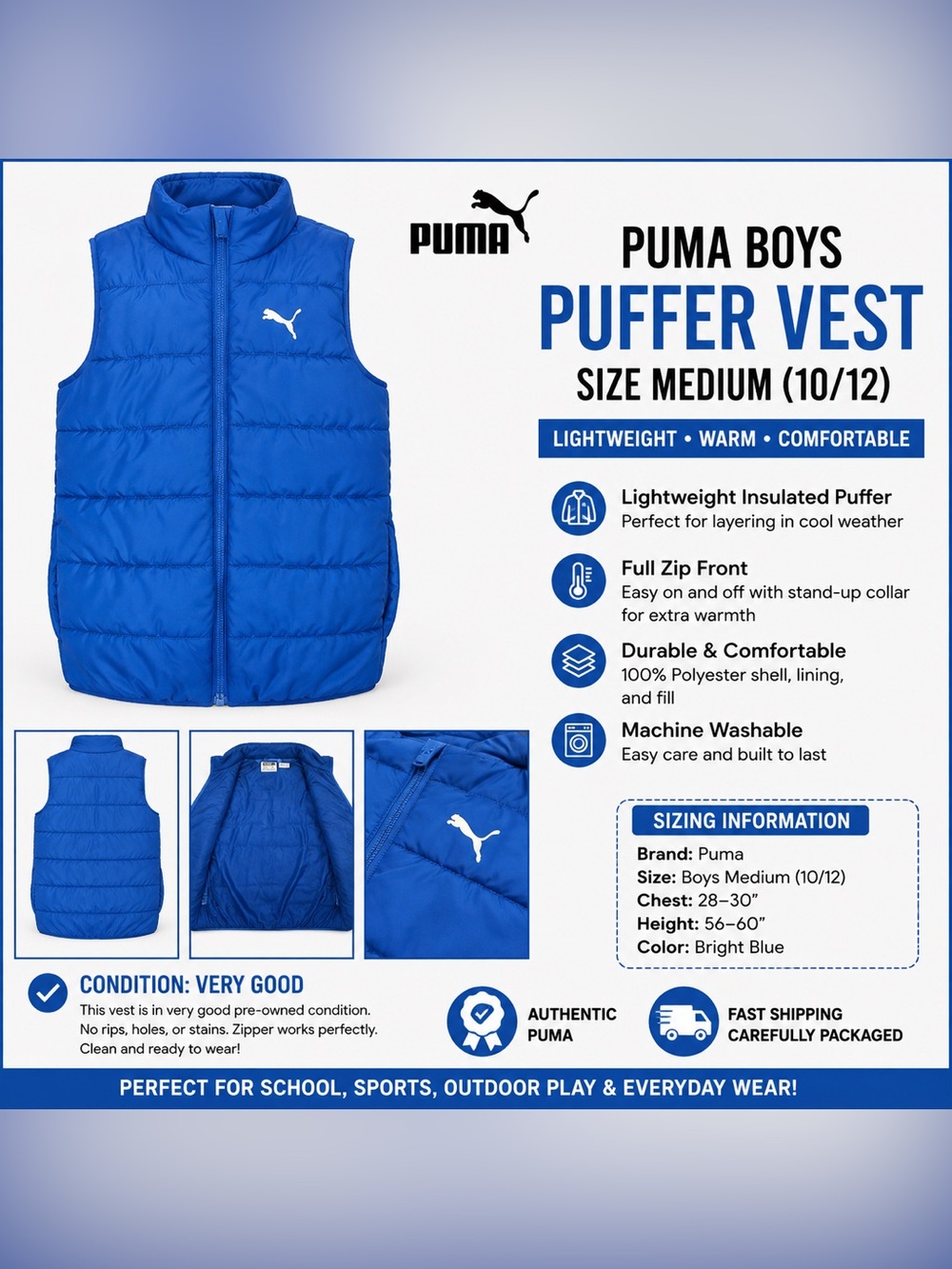 Puma Kids Blue Puffer Jacket